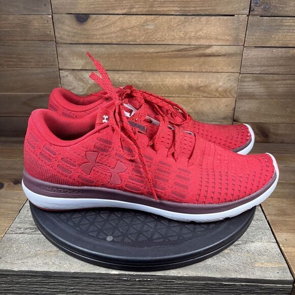 Under Armour Threadbone Slingflex Knittted Mens Size 11.5 Red Athletic Sneakers - Picture 1 of 10
